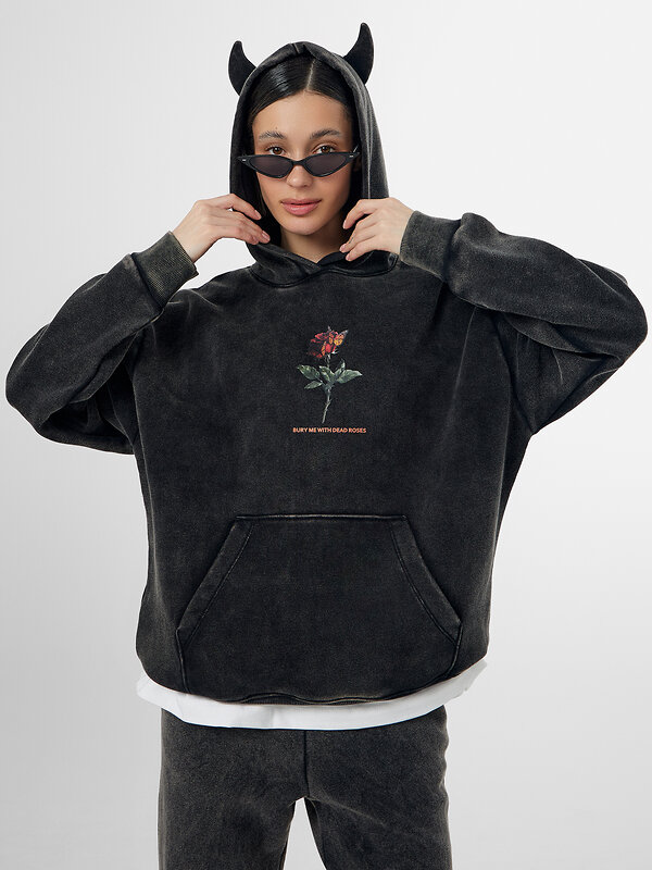 MARK FORMELLE Худи 578489 122775-2 ACID WASH черный +печать