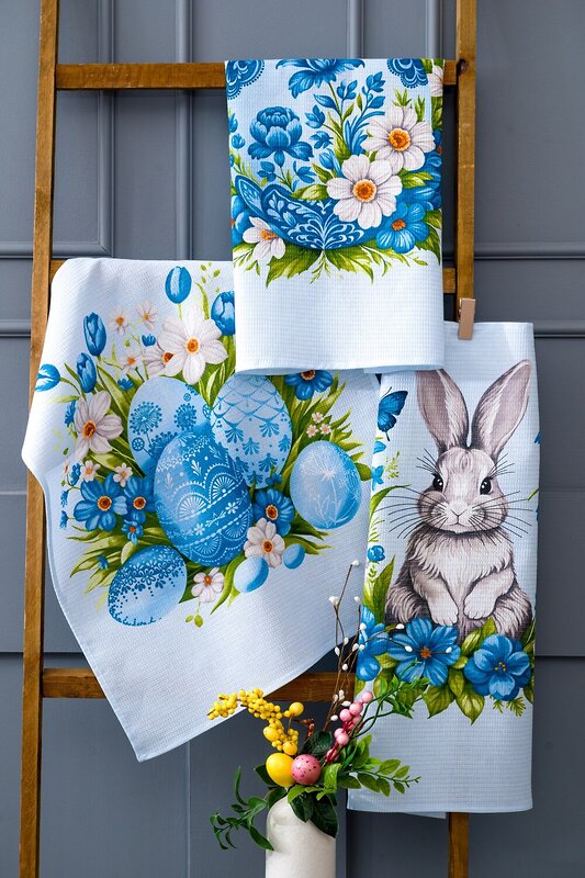 Натали Полотенце 578676 Пасхальные истории набор полотенец вафельных голубой