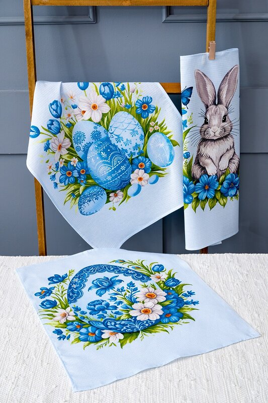 Натали Полотенце 578676 Пасхальные истории набор полотенец вафельных голубой