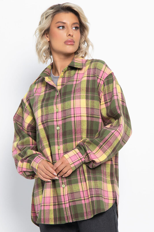 LT Collection Рубашка 578743 Б15106-7М зеленый, розовый