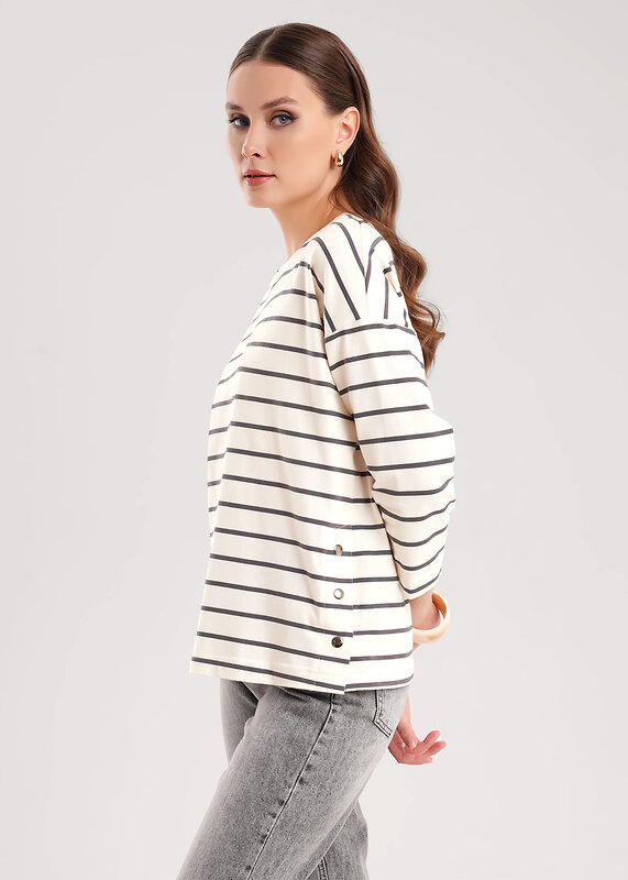 CLEVER Джемпер 579110 267091/195кнт молочный/т.серый