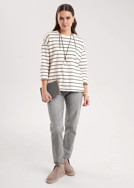 CLEVER Джемпер 579110 267091/195кнт молочный/т.серый