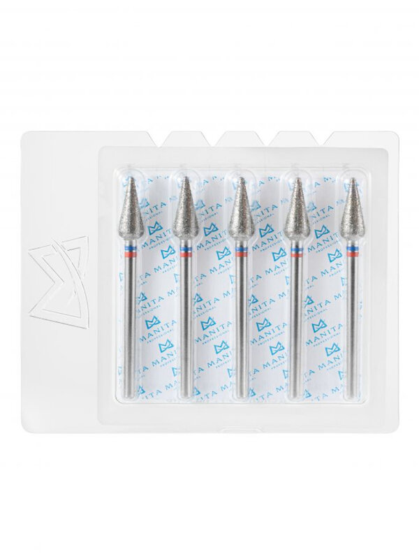 MANITA Фреза алмазная капля большая для аппаратного маникюра 866.104.260.125.050 ФАК-5.0 12,5 М-С, сине-красная насечка, ø 5,0 мм, 5 шт. 579757 28371 