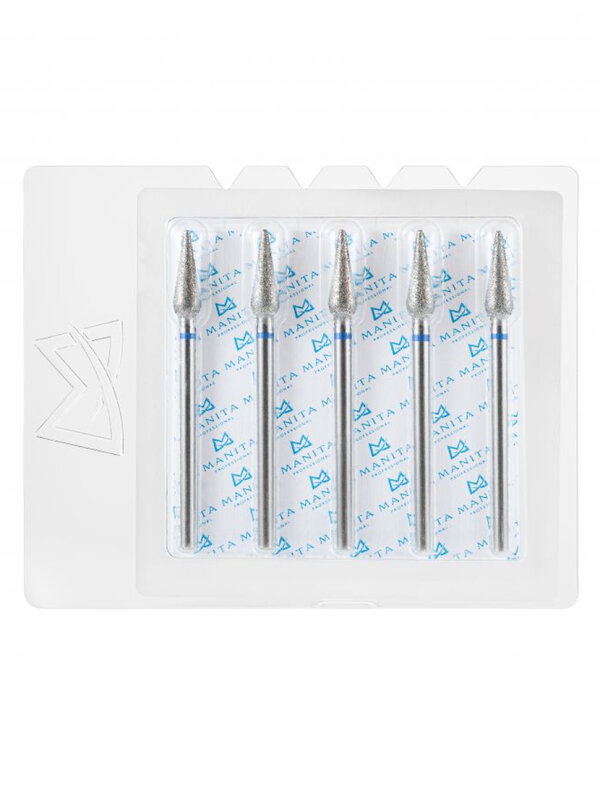 MANITA Фреза алмазная капля большая для аппаратного маникюра 866.104.260.120.040 ФАК-4,0 12С, синяя насечка, ø 4,0 мм, 5 шт. 579761 28369 