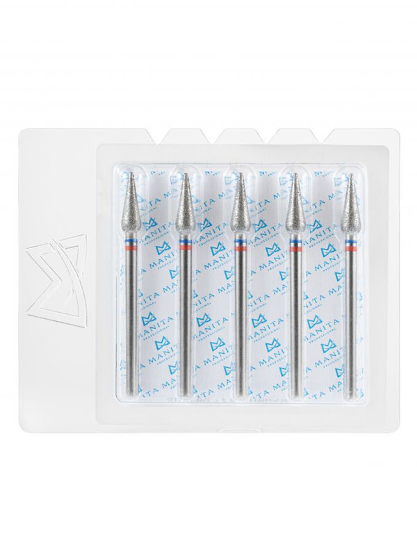 MANITA Фреза алмазная капля большая для аппаратного маникюра 866.104.260.120.040 ФАК-4.0 12 М-С, сине-красная насечка, ø 4,0 мм, 5 шт. 579765 28370 
