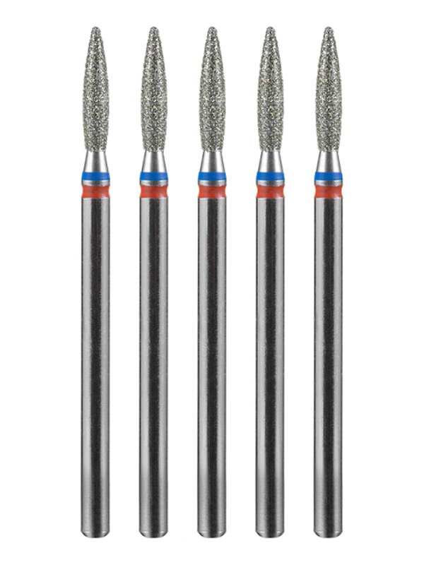 MANITA Фреза алмазная пламя острое для аппаратного маникюра 866.104.243.100.021 ФАП-2.1 10 М-С, сине-красная насечка, ø 2,1 мм, 5 шт. 579766 28365 