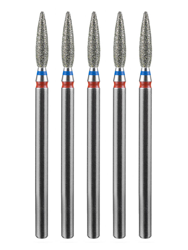 MANITA Фреза алмазная пламя острое для аппаратного маникюра 866.104.243.100.023 ФАП-2.3 10 М-С, сине-красная насечка, ø 2,3 мм, 5 шт. 579767 28366 