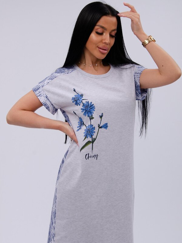 Malina Сорочка 579808 1844 светло-серый меланж/синий