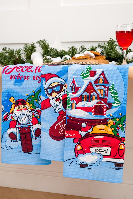 Натали Полотенце 579926 Набор кухонных полотенец Зимние забавы синий