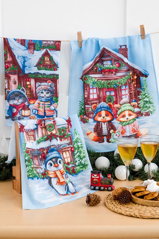 Натали Полотенце 579931 Набор полотенец Любимые сказки Деда Мороза гол,корич,бел