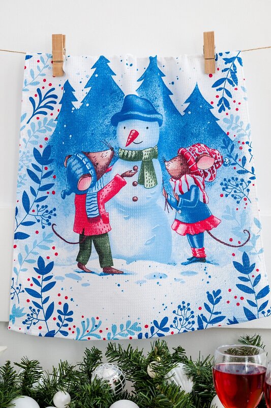 Натали Полотенце 579933 Набор кухонных полотенец Снежные забавы белый,синий