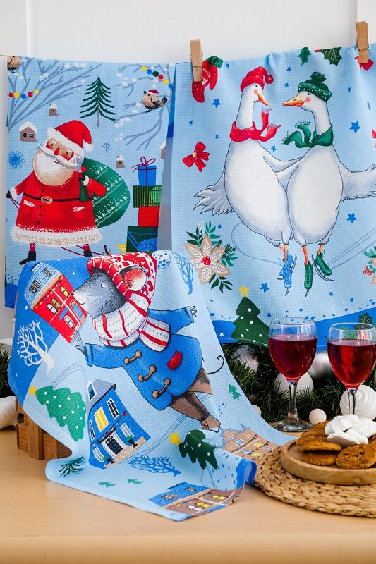 Натали Полотенце 579934 Набор кухонных полотенец Зимний день голубой/синий