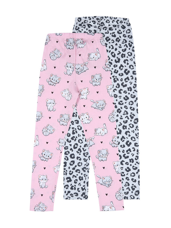 Апрель Легинсы 580392 2ДРЛ5641001н котята с сердечками на розовом+темно-серый леопард на сером