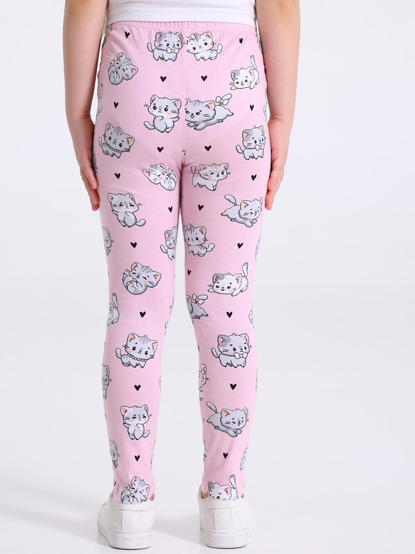 Апрель Легинсы 580392 2ДРЛ5641001н котята с сердечками на розовом+темно-серый леопард на сером