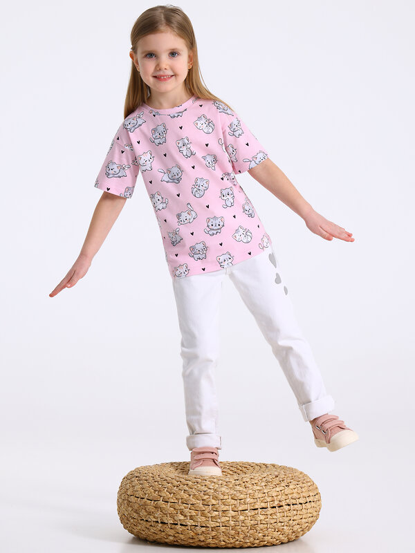 Апрель Футболка 580408 1ДДФК5052001н котята с сердечками на розовом