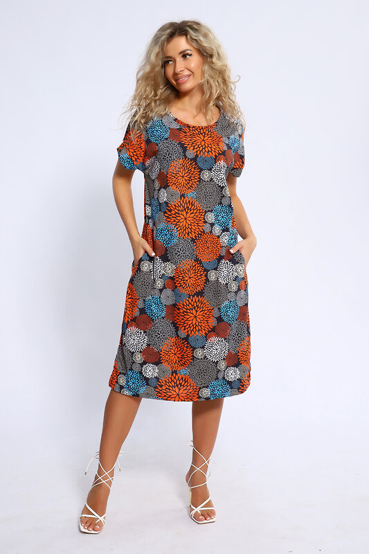 Натали Платье 580603 13232 син,сер,оранж