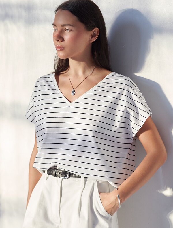 VILATTE Футболка 580907 D49.100 белый-синий