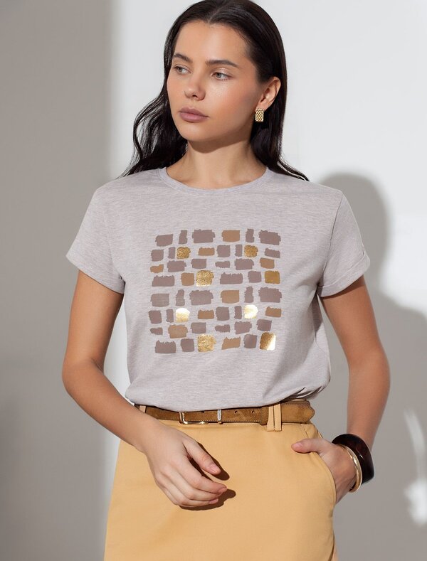 VILATTE Футболка 580925 D49.146 кофейный меланж_блики