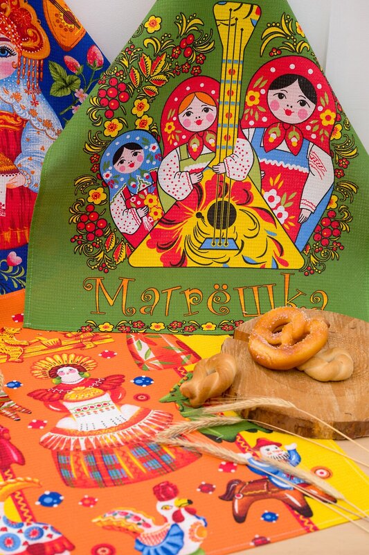 Натали Полотенце 581092 Набор кухонных полотенец Матрешки желтый/зеленый