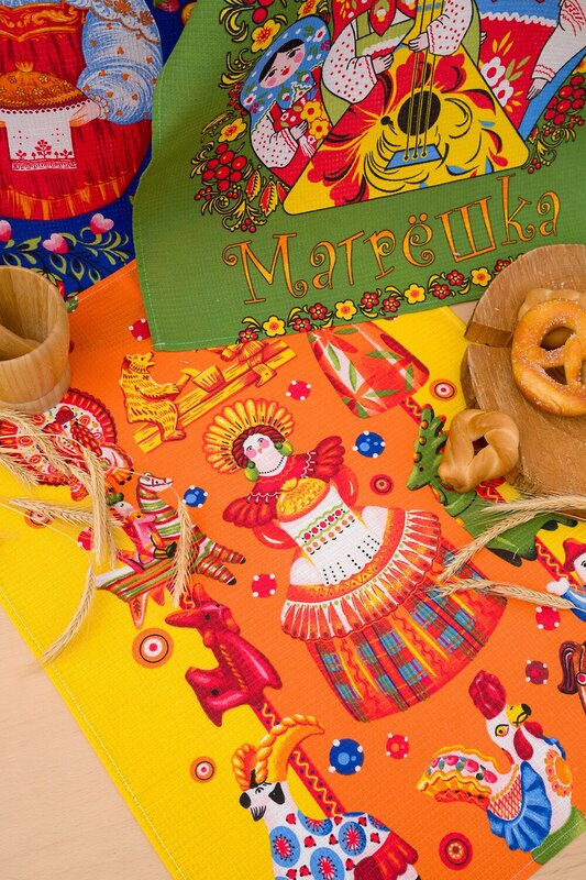 Натали Полотенце 581092 Набор кухонных полотенец Матрешки желтый/зеленый