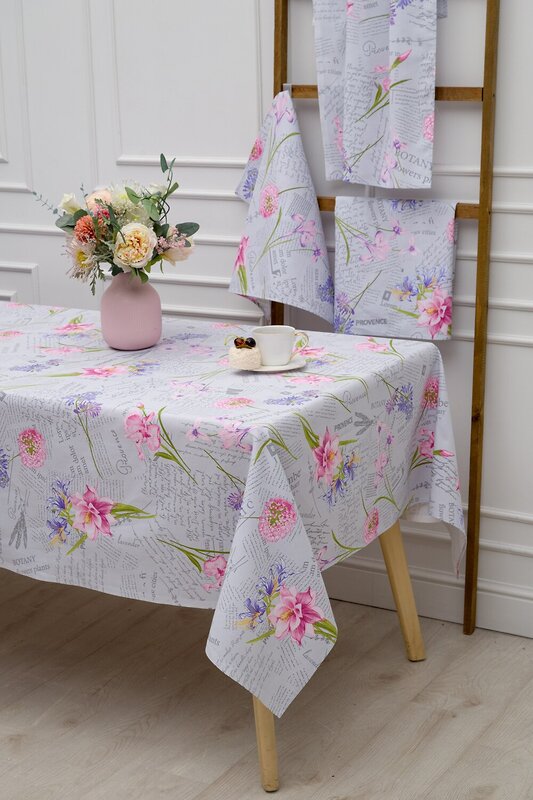 Натали Скатерть 581114 Скатерть Цветы и письма серо-голубой