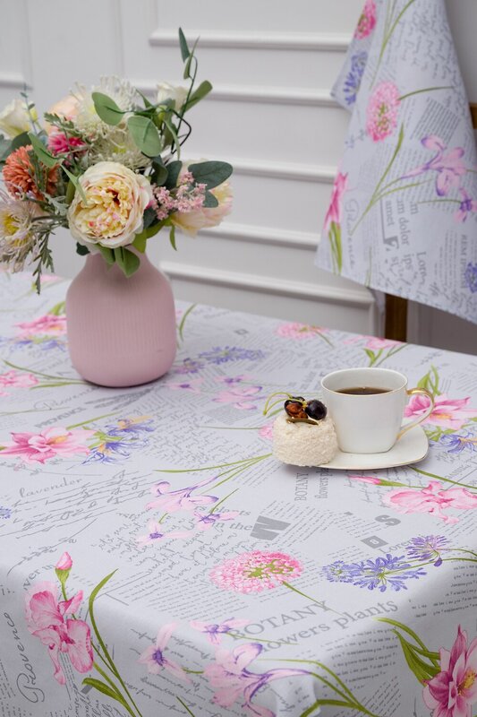 Натали Скатерть 581114 Скатерть Цветы и письма серо-голубой