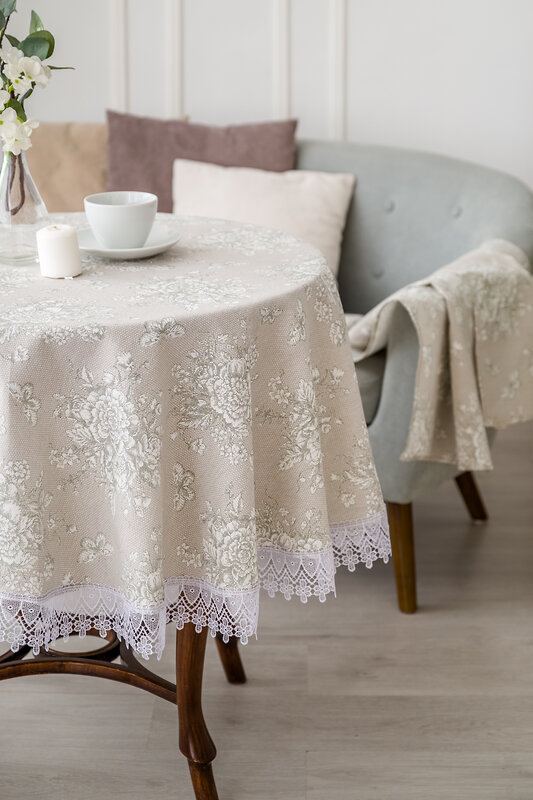 Натали Скатерть 581164 Скатерть Шантильи с кружевом круглая бежевый