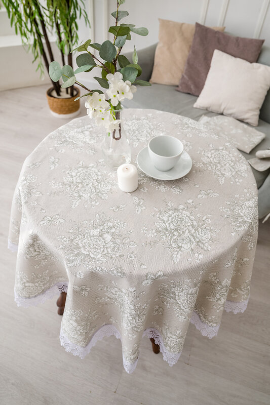 Натали Скатерть 581164 Скатерть Шантильи с кружевом круглая бежевый