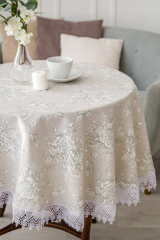 Натали Скатерть 581164 Скатерть Шантильи с кружевом круглая бежевый