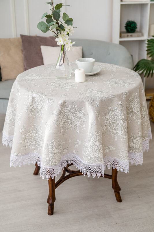 Натали Скатерть 581164 Скатерть Шантильи с кружевом круглая бежевый