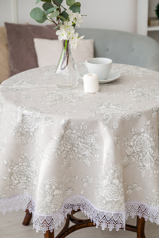 Натали Скатерть 581164 Скатерть Шантильи с кружевом круглая бежевый