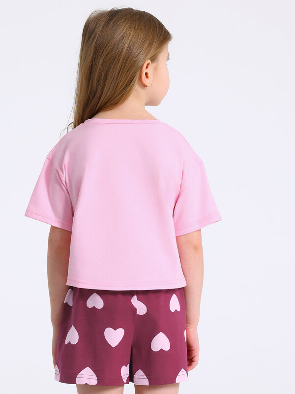 Апрель Комплект 581650 2ДЖФШ5742001н светло-розовый+светло-розовые сердца на бордовом / Лео с бантом