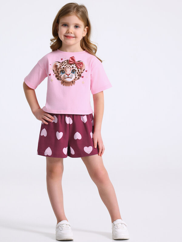 Апрель Комплект 581650 2ДЖФШ5742001н светло-розовый+светло-розовые сердца на бордовом / Лео с бантом