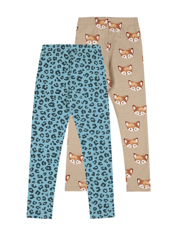 Апрель Легинсы 581662 2ДРЛ5641001н лисички на темно-бежевом+темно-бирюзовый леопард на бирюзовом