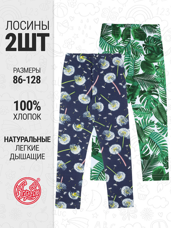 Апрель Легинсы 581664 2ДРЛ5641001н монстера+одуванчики с пушинками на темно-синем