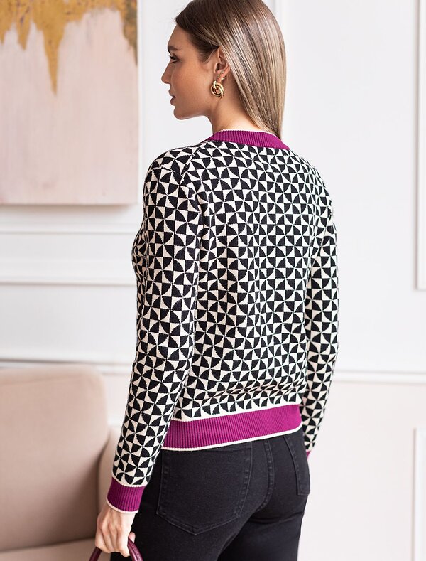 VILATTE Кардиган 582041 D31.132 черный-бежевый, фиолетовый