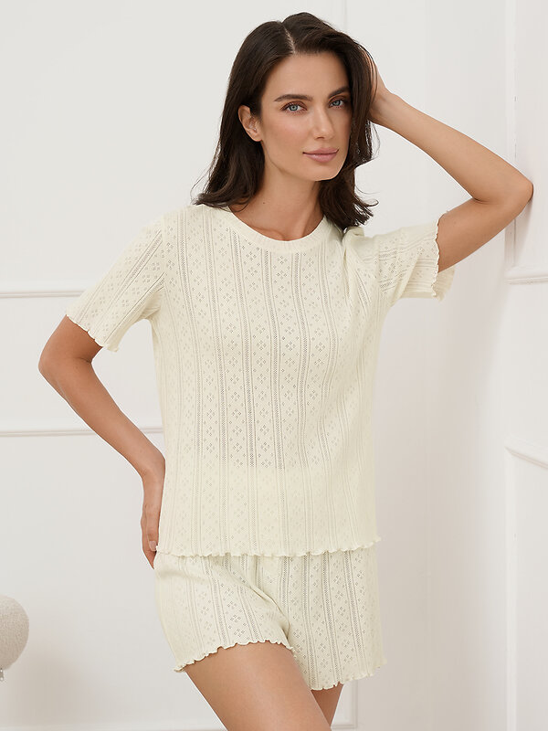 Omsa Пижама 582072 OmD 0260D POINTELLE Пижама женская (Футболка+Шорты с гульфиком), СО Avorio (Молочный)