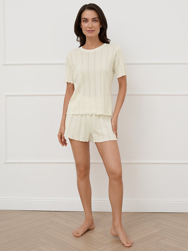 Omsa Пижама 582072 OmD 0260D POINTELLE Пижама женская (Футболка+Шорты с гульфиком), СО Avorio (Молочный)