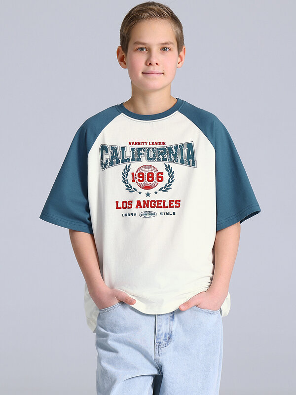 Апрель Футболка 582286 1ПДФК4975001 сливки+темно-голубой