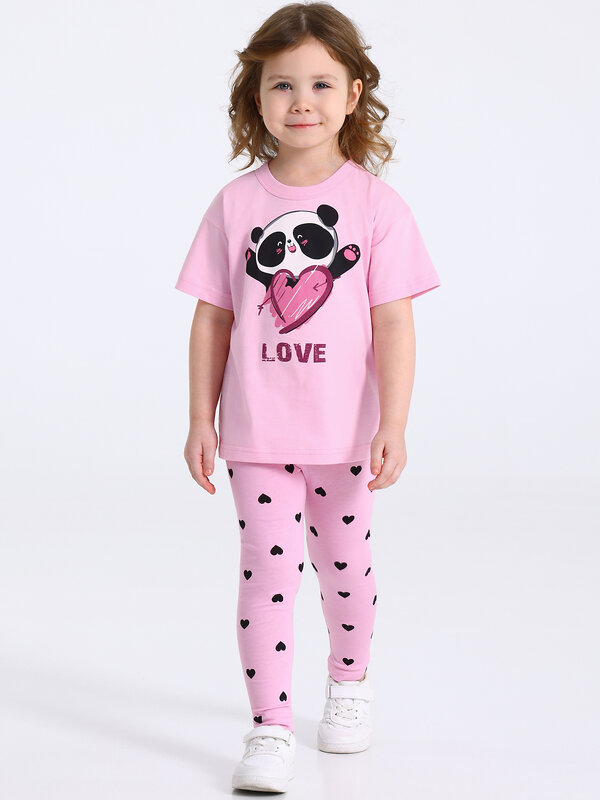 Апрель Комплект 582290 2ДДР5705001н светло-розовый+черные сердечки на светло-розовом / Влюбленная панда