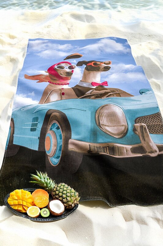 Натали Полотенце 582345 Полотенце пляжное Путешествие вдвоем собаки+голубой