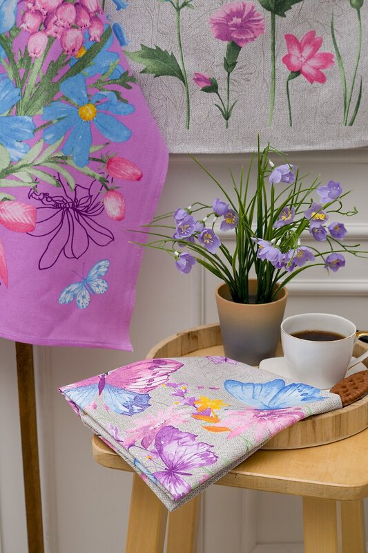 Натали Полотенце 582346 Полотенце Бабочки и цветы купон серый