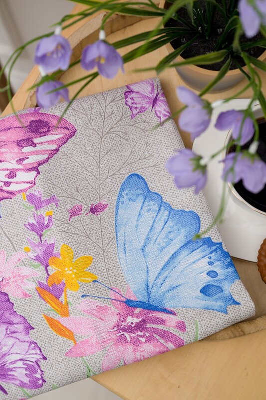 Натали Полотенце 582346 Полотенце Бабочки и цветы купон серый