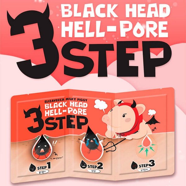 Elizavecca Набор для очищения кожи носа от чёрных точек / Milky Piggy Black Head Solution 3 Step Nose Strip, 10 мл 582496 14908 