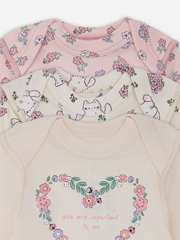 MARK FORMELLE Боди детское 582594 13016-1-3 молочный +котики с цветами на молочном +цветочки на розовом