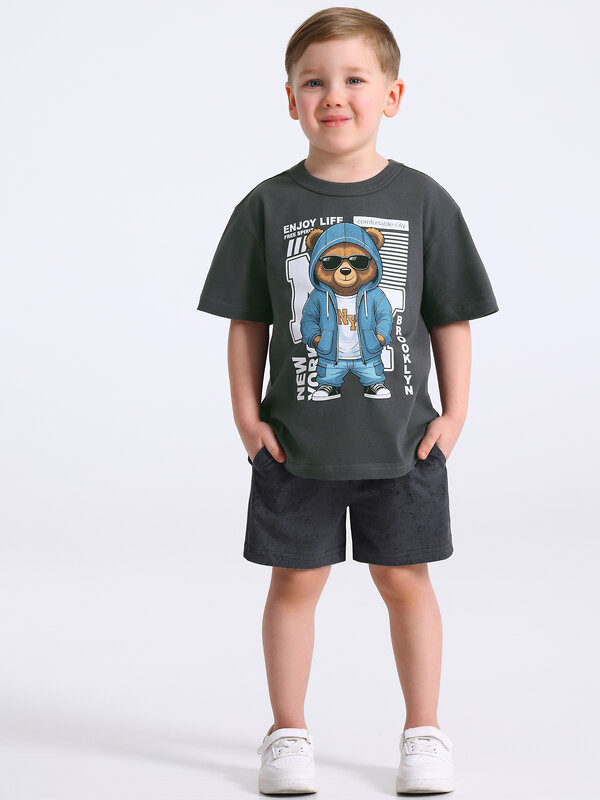 Апрель Комплект 582741 2ПФШ5773804н темно-серый+варенка темно-серый / Медведь в худи