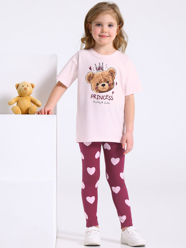 Апрель Комплект 583081 2ДДР5705001н нежно-розовый+светло-розовые сердца на бордовом / Тедди с короной