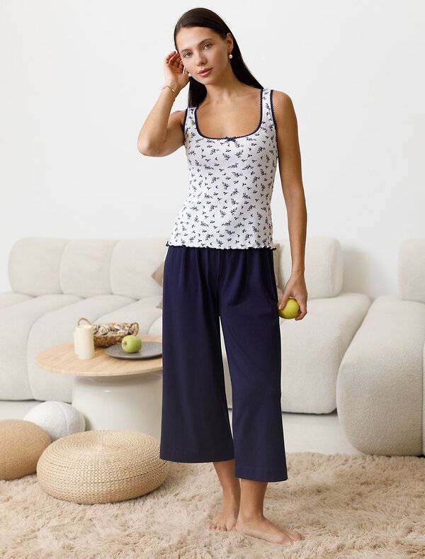 VILATTE Топ 583375 D43.232 белый-т.синий цветы