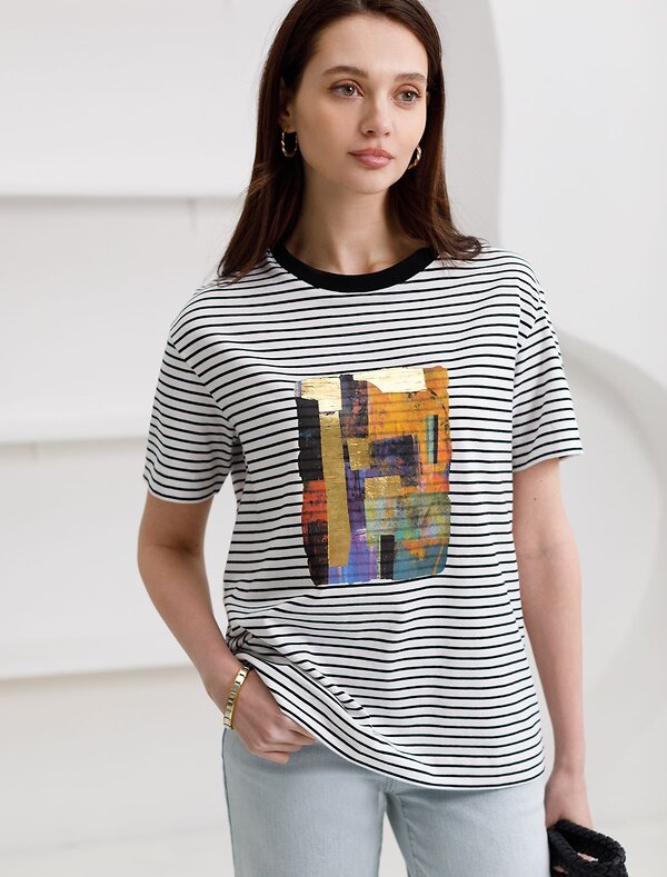 VILATTE Футболка 583414 D49.145 белый-черный_абстракция