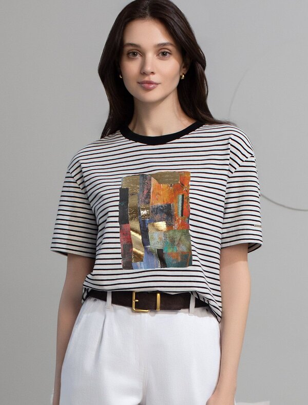 VILATTE Футболка 583414 D49.145 белый-черный_абстракция